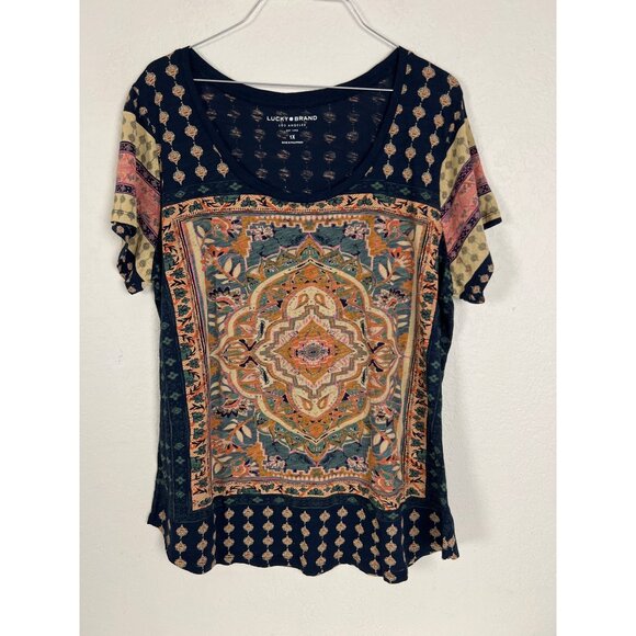 Lucky Brand Tops - Lucky Brand T-Shirt Womens Plus 1X Multicolor Floral Scoop Neck Cap Sleeve Boho